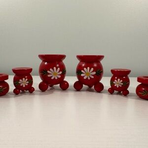 Vintage Swedish Folk Art Red Wood Candle Holder (6) Scandinavian Christmas